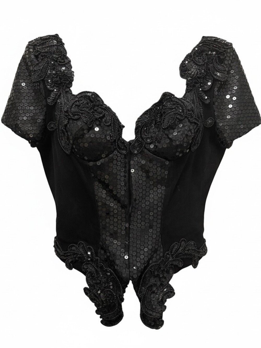VTG 90s Karen Okada for David Howard Sequin Corset Top | Whimsigoth Goth Glam - Picture 3 of 4